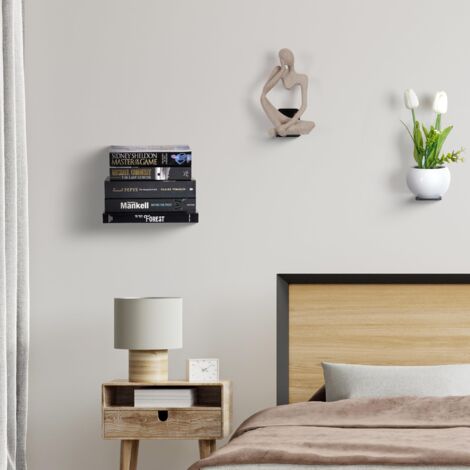 Mensole da parete sospese nere [set da 4] - Robuste mensole in metallo nero per casa, ufficio, camera da letto, soggiorno - Mensola invisibile per libri e oggetti decorativi con accessori di montaggio