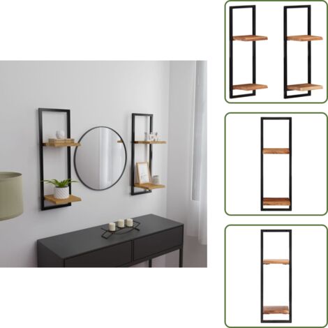 Mensole in acciaio - vidaXL Mensole Parete 2 pz 25x25x75 cm Legno Massello Acacia e Acciaio -