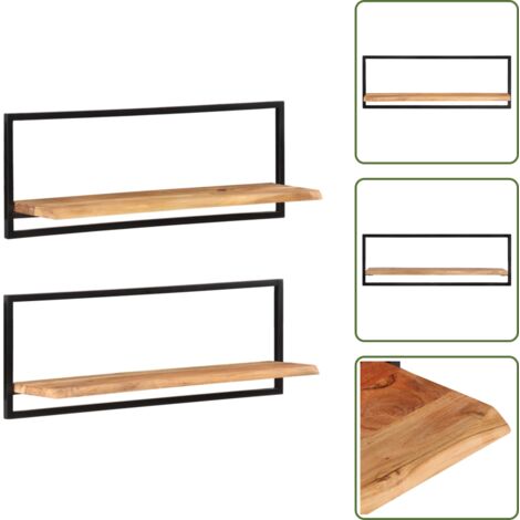 Mensole in acciaio - vidaXL Mensole Parete 2pz 100x24x35 cm Legno Massello Acacia e Acciaio - Mensole per libri