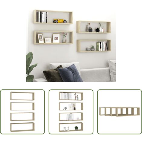 Mensole in legno -  Mensole Parete Cubo 4pz Rovere Sonoma 80x15x26,5cm Multistrato