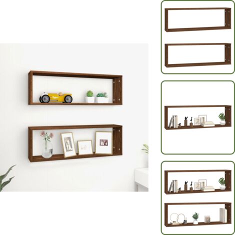 Mensole in legno multistrato - vidaXL Mensole Muro Cubo 2 Rovere Marrone 80x15x26,5 Legno Multistrato - Mensole decorative