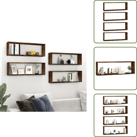 Mensole in legno multistrato - vidaXL Mensole Muro Cubo 4 Rovere Fumo 80x15x26,5cm Legno Multistrato - Mensole decorative