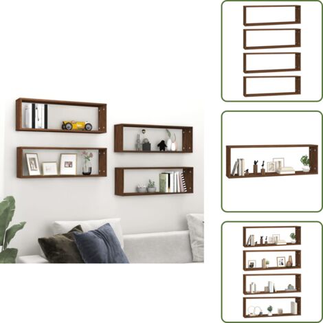 Mensole in legno multistrato - vidaXL Mensole Muro Cubo 4 Rovere Marrone 80x15x26,5 Legno Multistrato - Mensole decorative