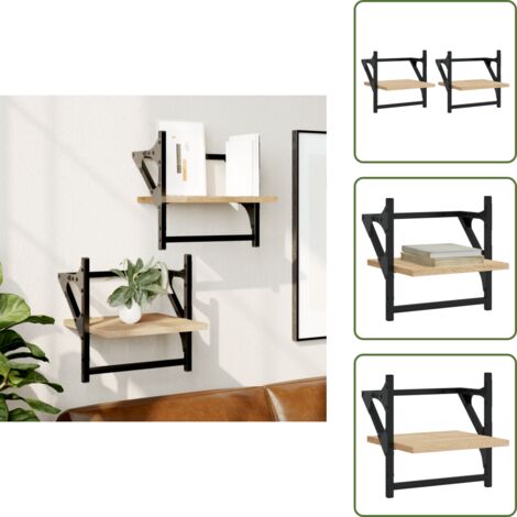 Mensole in legno - vidaXL Mensole a Parete con Aste 2pz Rovere Sonoma 30x25x30 cm - Mensole in legno multistrato