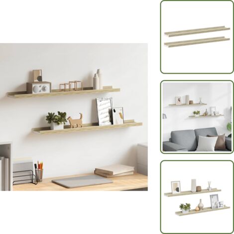 Mensole in legno - vidaXL Mensole da Parete 2 pz Bianco e Rovere Sonoma 80x9x3 cm -