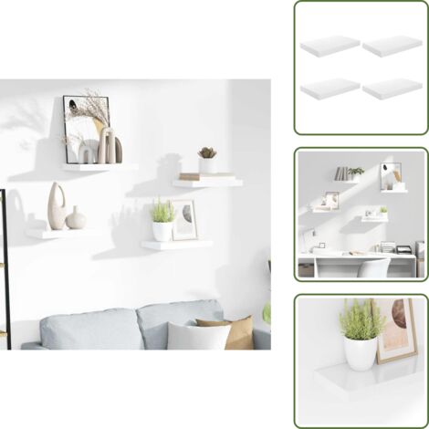 Mensole in metallo - vidaXL Scaffali a Parete 4 pz Bianco Lucido 40x23x3,8 cm in MDF - Scaffali per casa