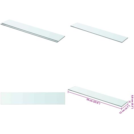 Mensole in Vetro Trasparente 2 pz 70x12 cm - Mensola trasparente - Vetro temperato