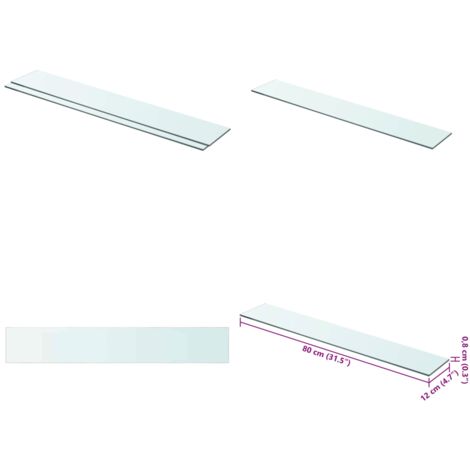 Mensole in Vetro Trasparente 2 pz 80x12 cm - Mensola trasparente - Vetro temperato