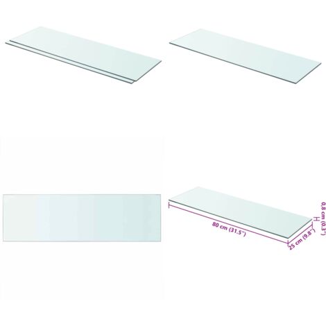 Mensole in Vetro Trasparente 2 pz 80x25 cm - Mensola trasparente - Vetro temperato