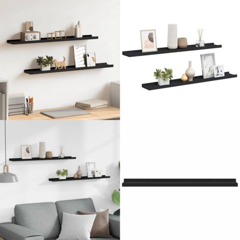 Mensole Loggia per Foto 2 pz Nere 80x9x3 cm in MDF - Mensole per cornici - Mensole per opere d'arte