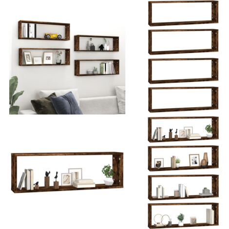 Mensole Muro Cubo 4 Rovere Fumo 80x15x26,5cm Legno Multistrato - Mensole a cubo - Mensole in legno