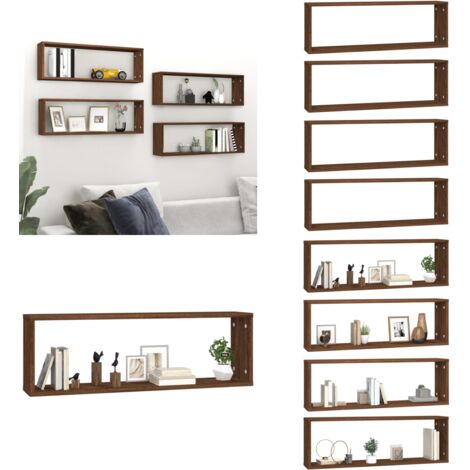 Mensole Muro Cubo 4 Rovere Marrone 80x15x26,5 Legno Multistrato - Mensole a cubo - Mensole in legno