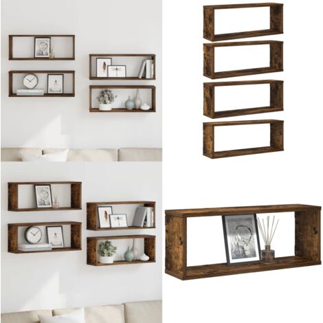 Mensole Muro Cubo 4pz Rovere Fumo 80x15x26,5 cm in Multistrato - Mensole a cubo - Mensole in legno multistrato