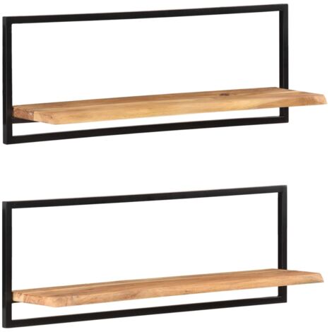 Mensole Parete 2 pz, Mensole a Muro, Scaffale a parete, Espositore da Parete 100x24x35 cm Legno Massello Acacia e Acciaio KOS30025 BonneVie