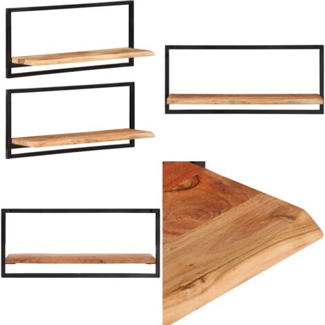 Mensole Parete 2pz 80x25x35 cm Legno Massello Acacia e Acciaio - Mensole in legno - Mensole in acacia