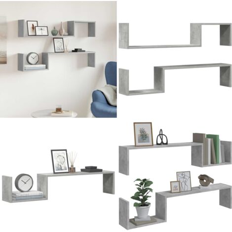 Mensole Parete 2pz Grigio Cemento 100x15x20cm Legno Multistrato - Mensola in legno - Mensola in legno multistrato