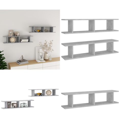 Mensole Parete 2pz Grigio Cemento 90x18x20 cm Legno Multistrato - Mensola in legno - Mensola a muro