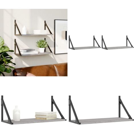 Mensole Parete 2pz Grigio Sonoma 60x25x25,5cm Legno Multistrato - Scaffale a muro - Armadietto da parete