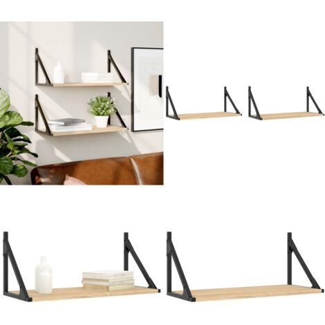 Mensole Parete 2pz Rovere Sonoma 60x25x25,5cm Legno Multistrato - Scaffale a muro - Ripiano da parete
