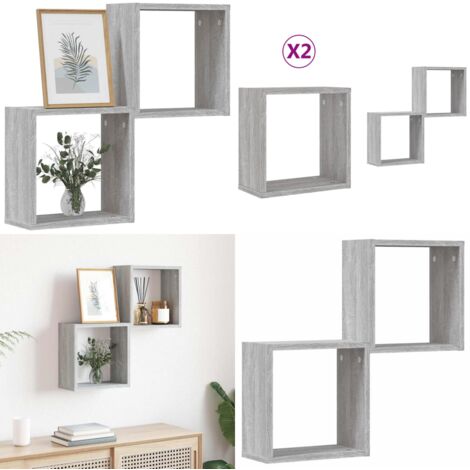 Mensole Parete a Cubo 2 pz Grigio Sonoma 30x15x30 cm - Scaffale da parete - Ripiano a parete