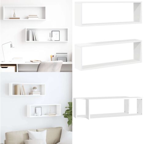 Mensole Parete a Cubo 2pz Bianco 80x15x26,5cm Legno Multistrato - Mensole a muro - Mensole in legno