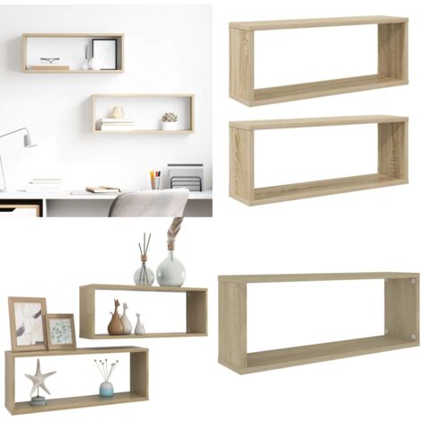 Mensole Parete a Cubo 2pz Rovere Sonoma 60x15x23 cm Multistrato - Mensole a muro - Mensole a cubo