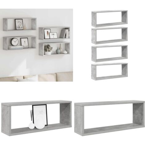 Mensole Parete a Cubo 4pz Grigio Cemento 60x15x23cm Multistrato - Mensole a cubo - Mensole a muro