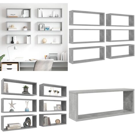 Mensole Parete a Cubo 6pz Grigio Cemento 60x15x23cm Multistrato - Mensole a muro - Mensole a cubo