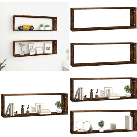 Mensole Parete Cubo 2 Rovere Fumo 80x15x26,5 Legno Multistrato - Mensole a cubo - Mensole in legno