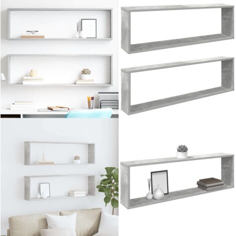 Mensole Parete Cubo 2pz Grigio Cemento 100x15x30 cm Multistrato - Mensole in legno - Mensole a muro
