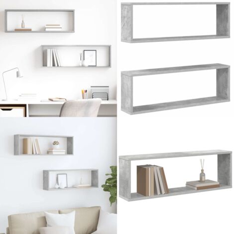 Mensole Parete Cubo 2pz Grigio Cemento 80x15x26,5cm Multistrato - Mensole in legno - Mensole cubiche