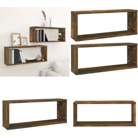 Mensole Parete Cubo 2pz Rovere Fumo 80x15x26,5cm in Multistrato - Mensole a cubo - Mensole in legno multistrato