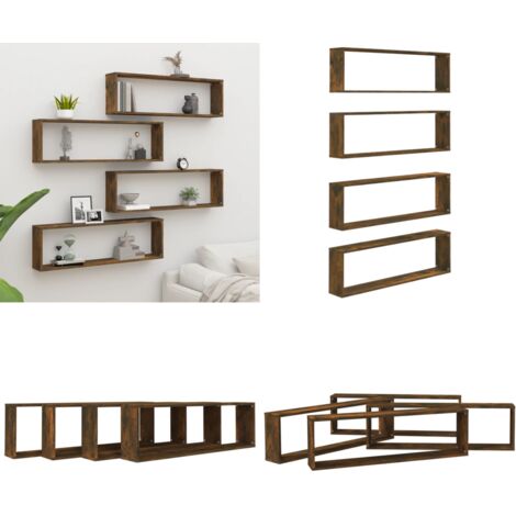 Mensole Parete Cubo 4pz Rovere Fumo 100x15x30 Legno Multistrato - Mensole a cubo - Mensole in legno