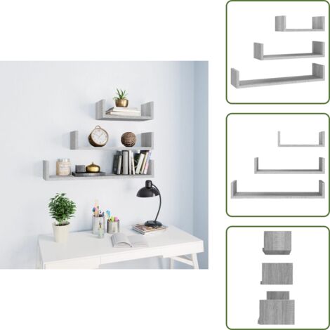 Mensole per casa - vidaXL Mensole Espositive a Parete 3pz Grigio Sonoma Legno Multistrato - Mensole per stanza