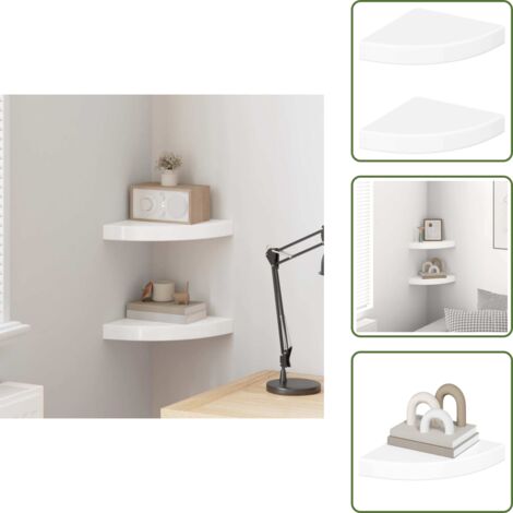 Mensole per libri - vidaXL Mensole Angolari Sospese 2 pz Bianco Lucido 25x25x3,8 cm MDF - Mensole per oggetti decorativi
