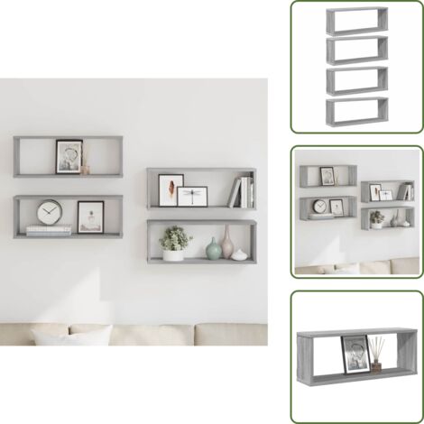 Mensole per soggiorno - vidaXL Mensole Cubo Muro 4 pz Grigio Sonoma 60x15x23 cm in Multistrato - Mensole per camera da letto