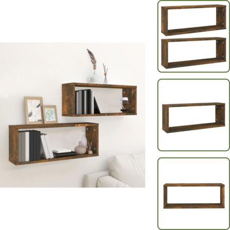 Mensole per soggiorno - vidaXL Mensole Parete Cubo 2pz Rovere Fumo 80x15x26,5cm in Multistrato - Mensole per camera da letto