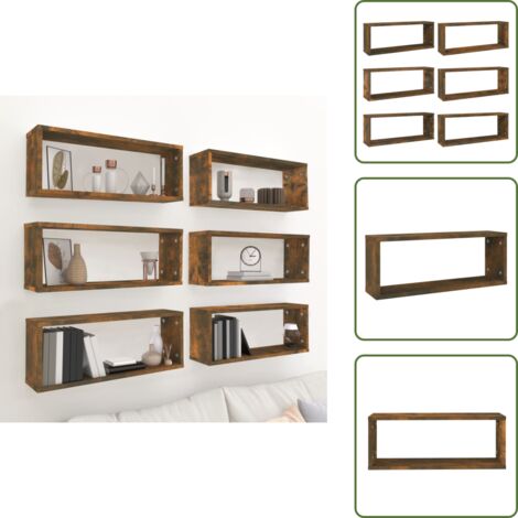 Mensole per soggiorno - vidaXL Mensole Parete Cubo 6pz Rovere Fumo 60x15x23 cm in Multistrato - Mensole per camera da letto