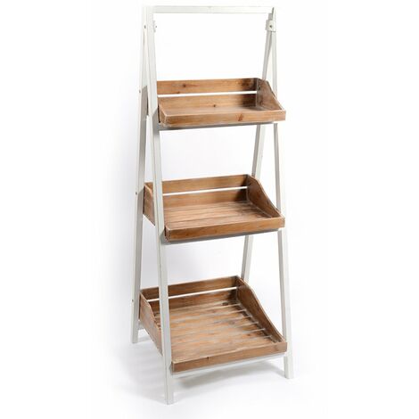 Mensoliera a scala con 3 ripiani in legno per arredo casa interno 50 x 50 x h145 cm