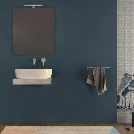 Mensolone da bagno 60 cm rovere sbiancato  con specchio filo lucido