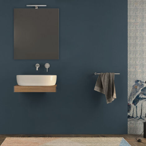 Mensolone per bagno rovere tabacco 60 cm  con specchio filo lucido e cassettone da 75 cm