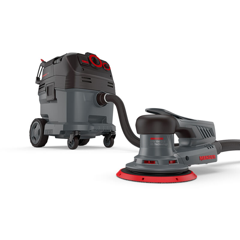Menzer - Ponceuse Excentrique ets 150 2.5 & Aspirateur de Sécurité (Aspirateur Eau et Poussière) vcl 530 pro, avec Kit d'Abrasifs
