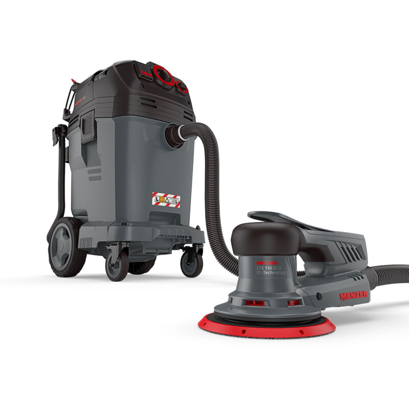 Menzer - Ponceuse Excentrique ets 150 5.0 & Aspirateur de Sécurité (Aspirateur Eau et Poussière) vcl 550 pro, avec Kit d'Abrasifs