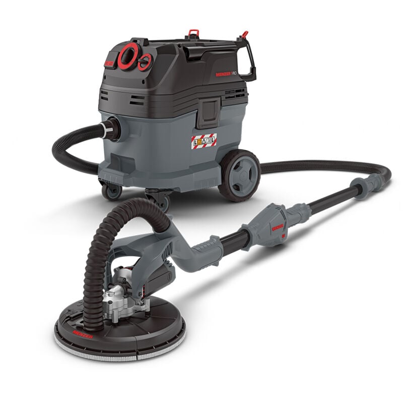 Ponceuse Girafe lhs 225 & Aspirateur de Sécurité (Aspirateur Eau et Poussière) vcl 530 pro, avec Kit d'Abrasifs - Menzer