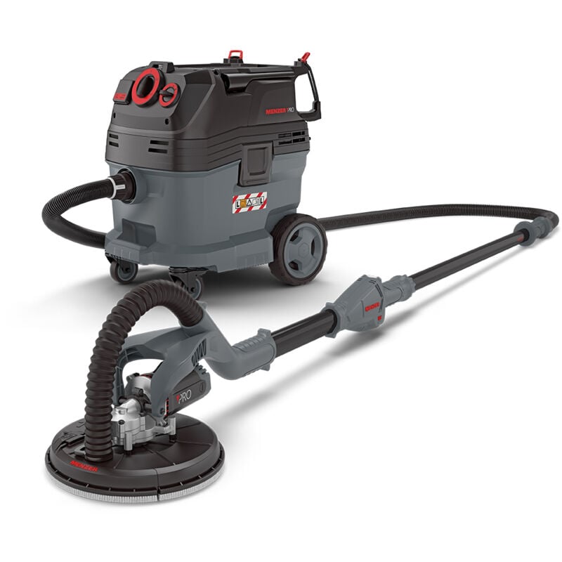 MENZER Ponceuse Girafe LHS 225 PRO VARIO & Aspirateur de Sécurité (Aspirateur Eau et Poussière) VCL 530 PRO, avec Kit d’Abrasifs