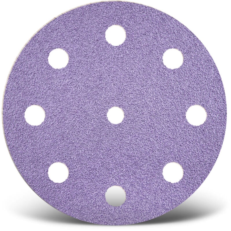 Purple hd Disques abrasifs auto-agrippants, 125 mm, 9 trous, p. Ponceuses excentriques, Mix céramique (Lot de 50) G150 - Menzer