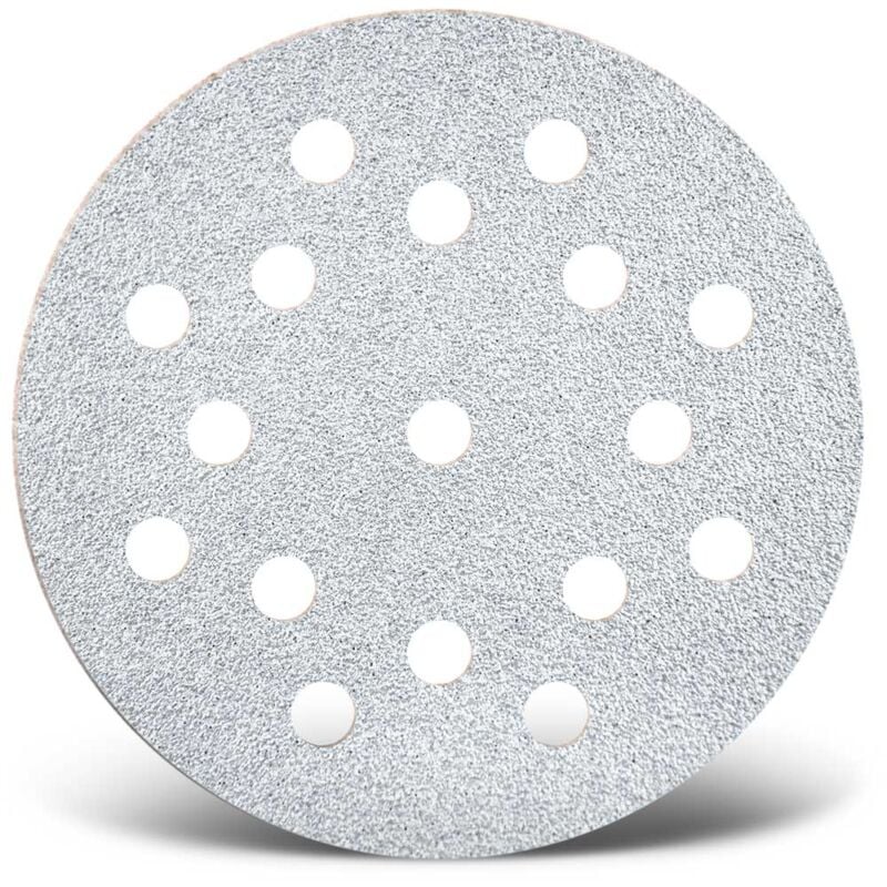 White Disques abrasifs auto-agrippants, 125 mm, 17 trous, p. Ponceuses excentriques, Corindon normal (Lot de 50) G180 - Menzer