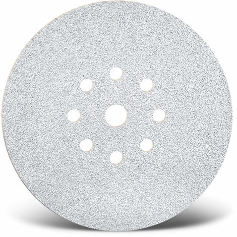 MENZER White Disques abrasifs auto-agrippants, 225 mm, 9 trous, p. Ponceuses à plâtre, Corindon normal (Lot de 5) G100