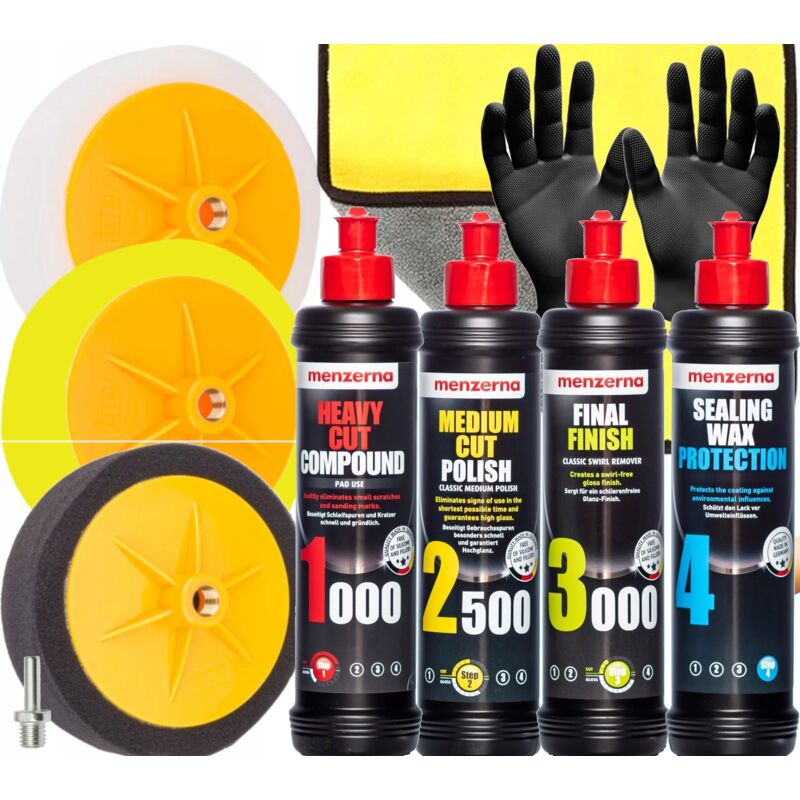 Kit de polissage professionnel – 3 pâtes à polir 250ml – Tampons en mousse 150mm – Éponge blanche dure pour abrasifs