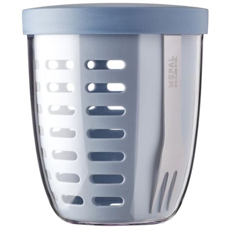 Mepal - Contenitore per Frutta e Verdura Ellipse - Portapane per Frutta e Verdura - Ideale per Chi è in Viaggio - Contenitore per Frutta con Forchetta e Colino - 600 ml - Nordic Blue
